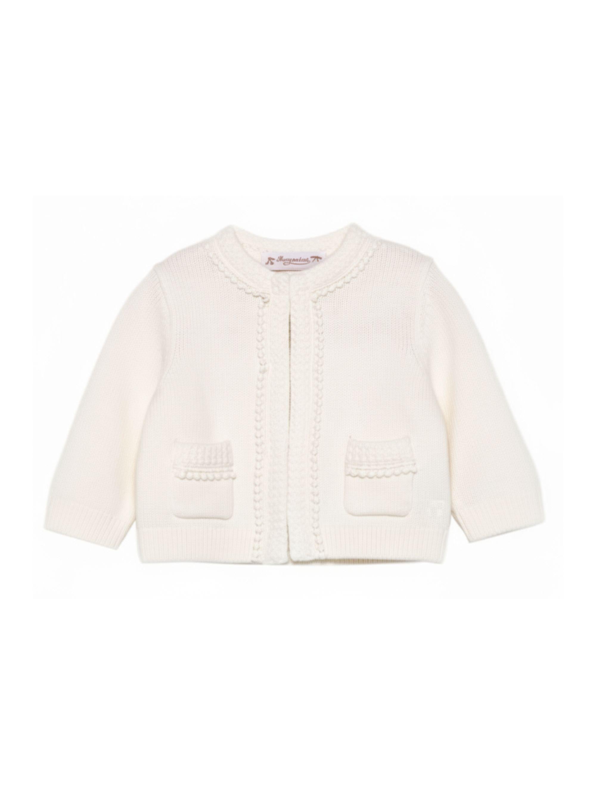 Cardigan per neonata Bonpoint bianco con dettagli in rilievo S06XCAK00013 008 BONPOINT