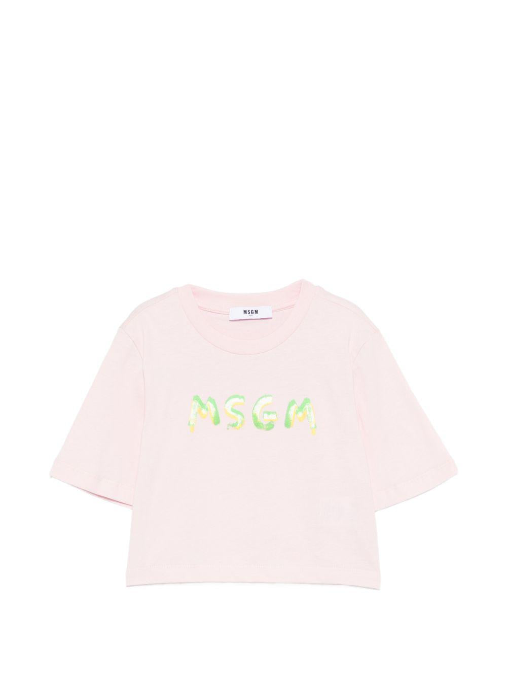 T-shirt per bambina MSGM Kids rosa modello crop S6MSJGTH002 MS076 MSGM KIDS