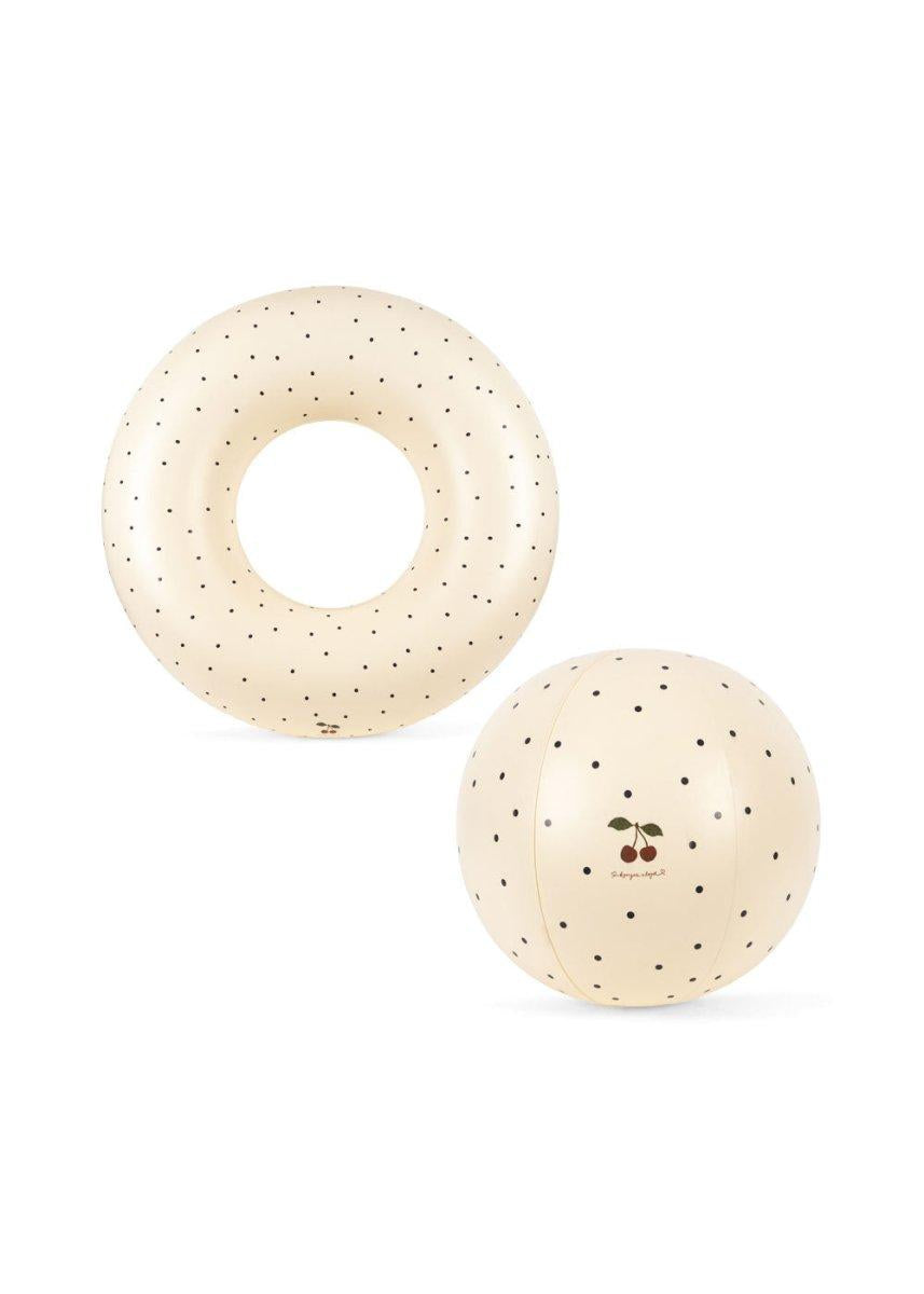 Set ciambella e pallone per la spiaggia per bambini Konges Slojd beige con fantasia a pois KS105094 NAVY DOT KONGES SLOJD