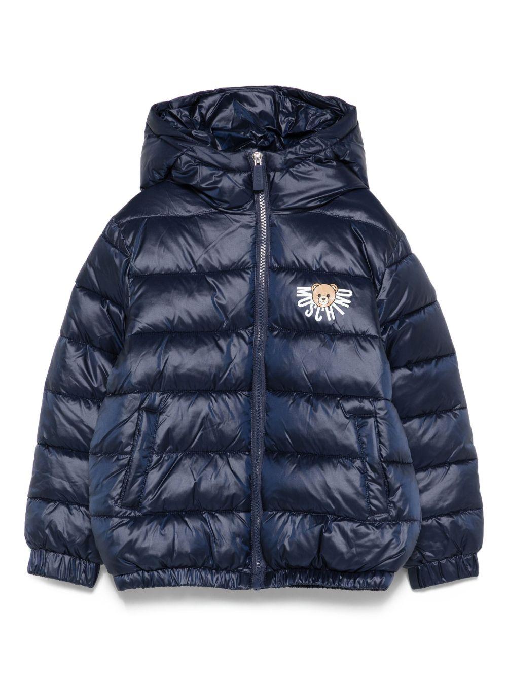 Piumino per bambini Moschino Kids blu con dettaglio logo HUS05FL3A32 40016 MOSCHINO KIDS