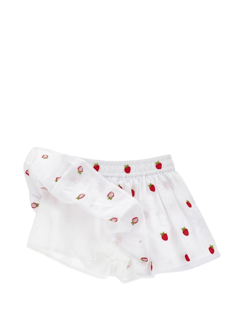 Shorts per bambina Monnalisa bianchi con ricamo fragole all-over 31G413 7944 9944 MONNALISA