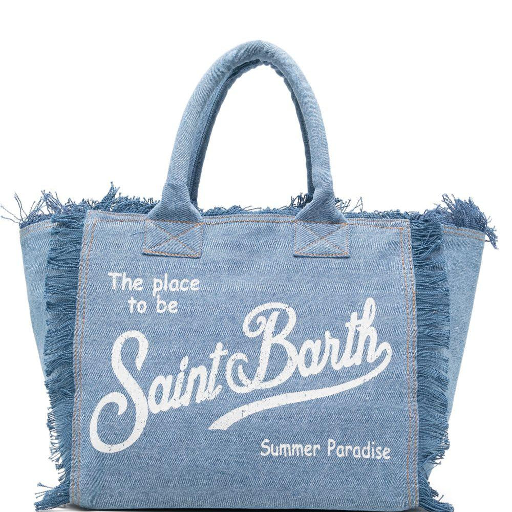 Borsa Vanity MC2 Saint Barth denim con dettaglio frange VANI001 00009L MC2 ST. BARTH