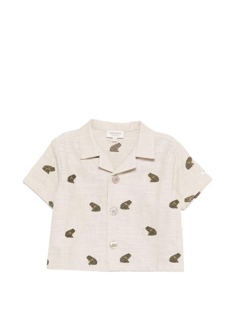 Camicia Deccie per neonato Donsje beige con ricamo rane all-over 4116801 00003 DONSJE KIDS