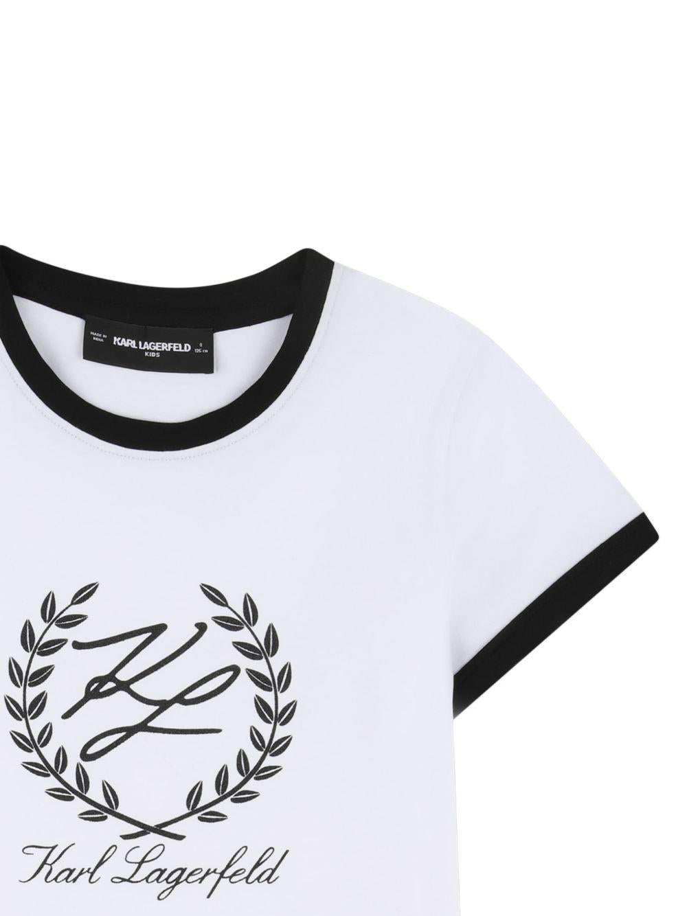 T-shirt per bambina Karl Lagerfeld Kids bianca con logo sul davanti Z31154 10P KARL LAGERFELD KIDS