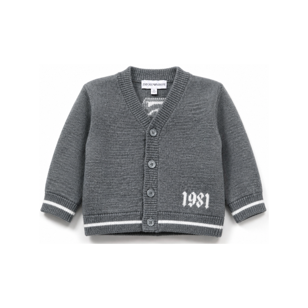Cardigan per neonato Emporio Armani Kids grigio con scollo a V EB001584 AF27314 O8035 EMPORIO ARMANI KIDS