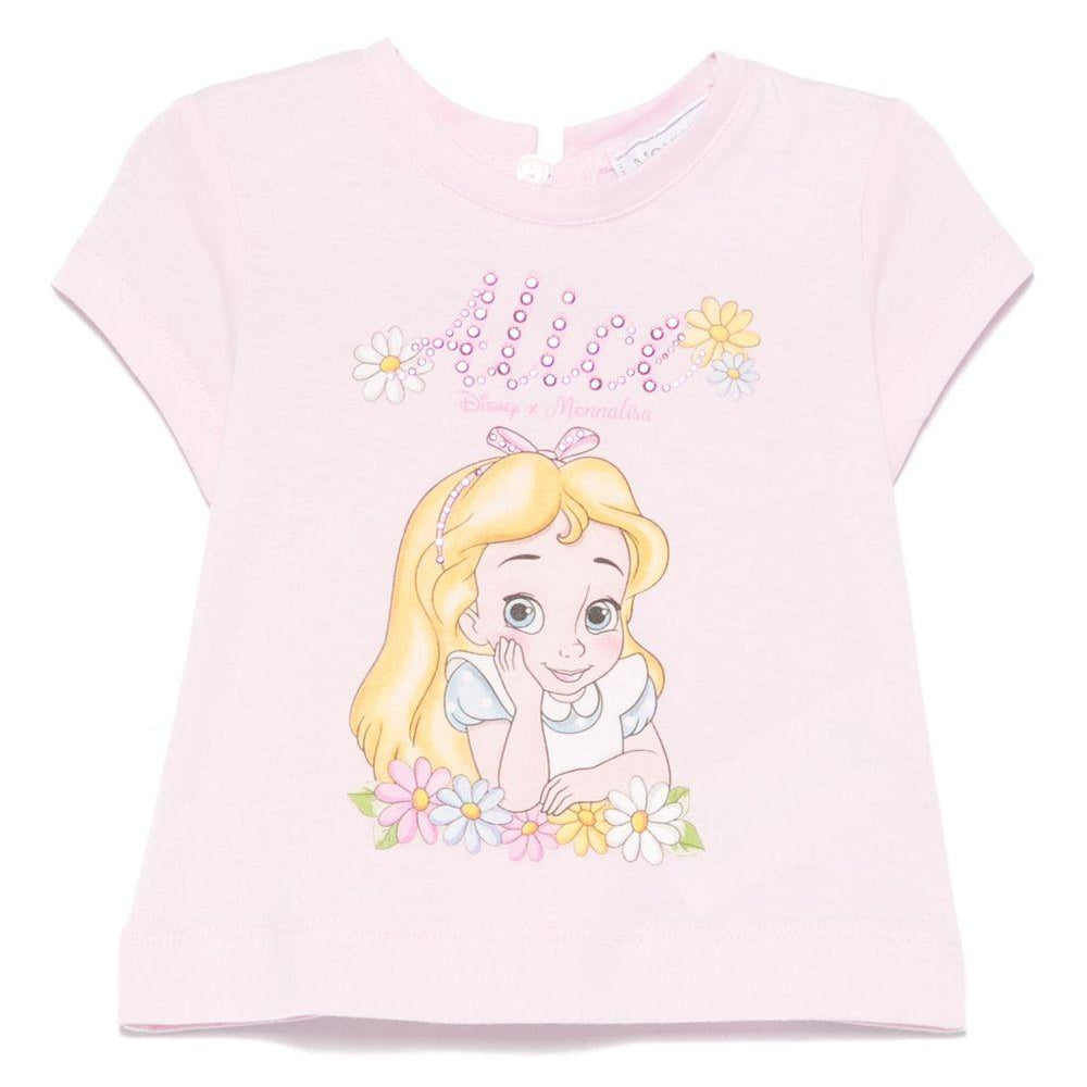 T-shirt per neonata Monnalisa rosa con stampa Alice x Disney 39E610 5002 0090 MONNALISA