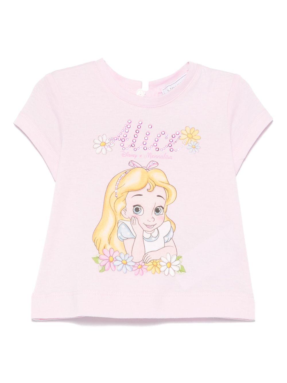 T-shirt per neonata Monnalisa rosa con stampa Alice x Disney 39E610 5002 0090 MONNALISA