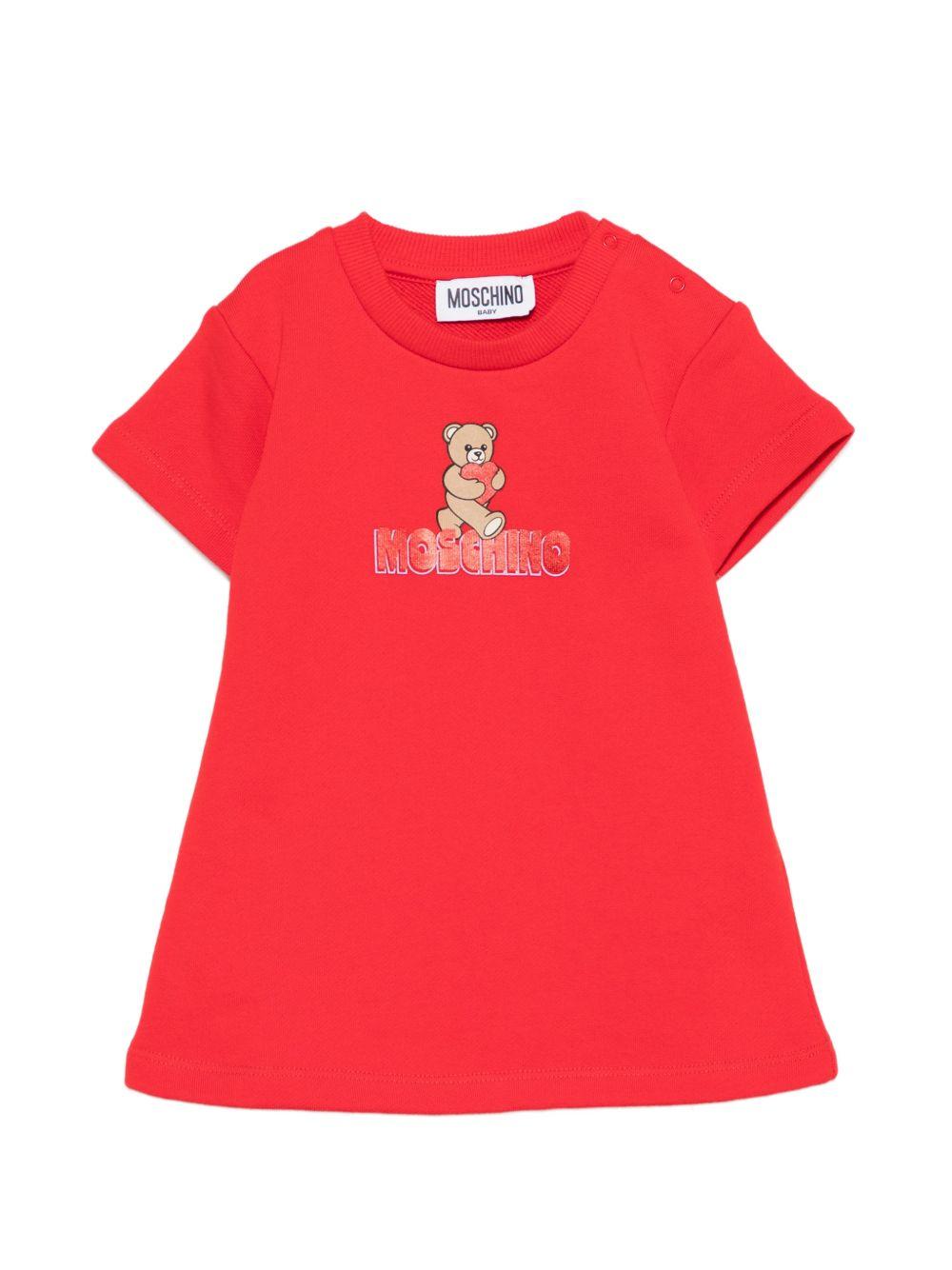 Abito per neonata Moschino Kids rosso con stampa orsetto MAV0C9LCA52 50109 MOSCHINO KIDS