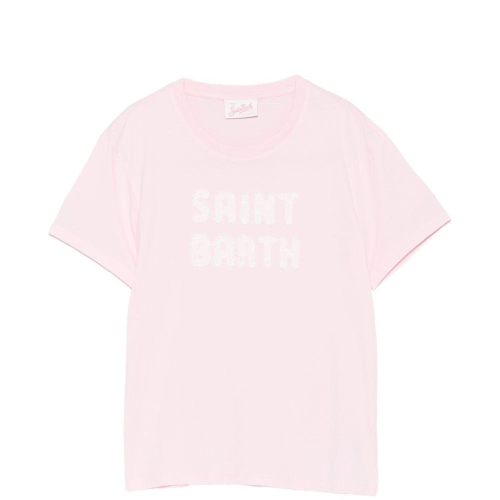 T-shirt da donna MC2 Saint Barth rosa con dettaglio logo ricamato EMI0001 09103L MC2 ST. BARTH