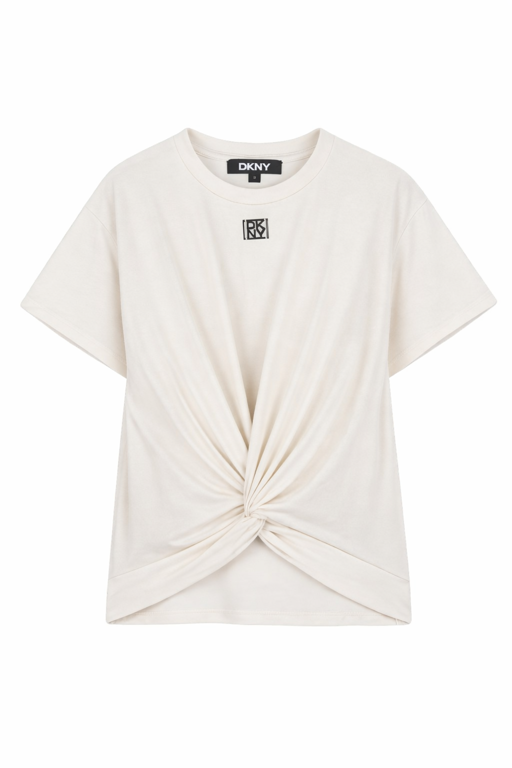 T-shirt per bambina DKNY Kids bianca con design attorcigliato D62629 560 DKNY