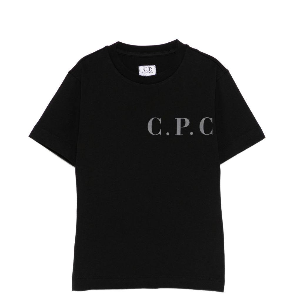 T-shirt per bambino C.P. Company Kids nera con logo sul davanti C5M00LLAA17 60100 C.P.COMPANY KIDS