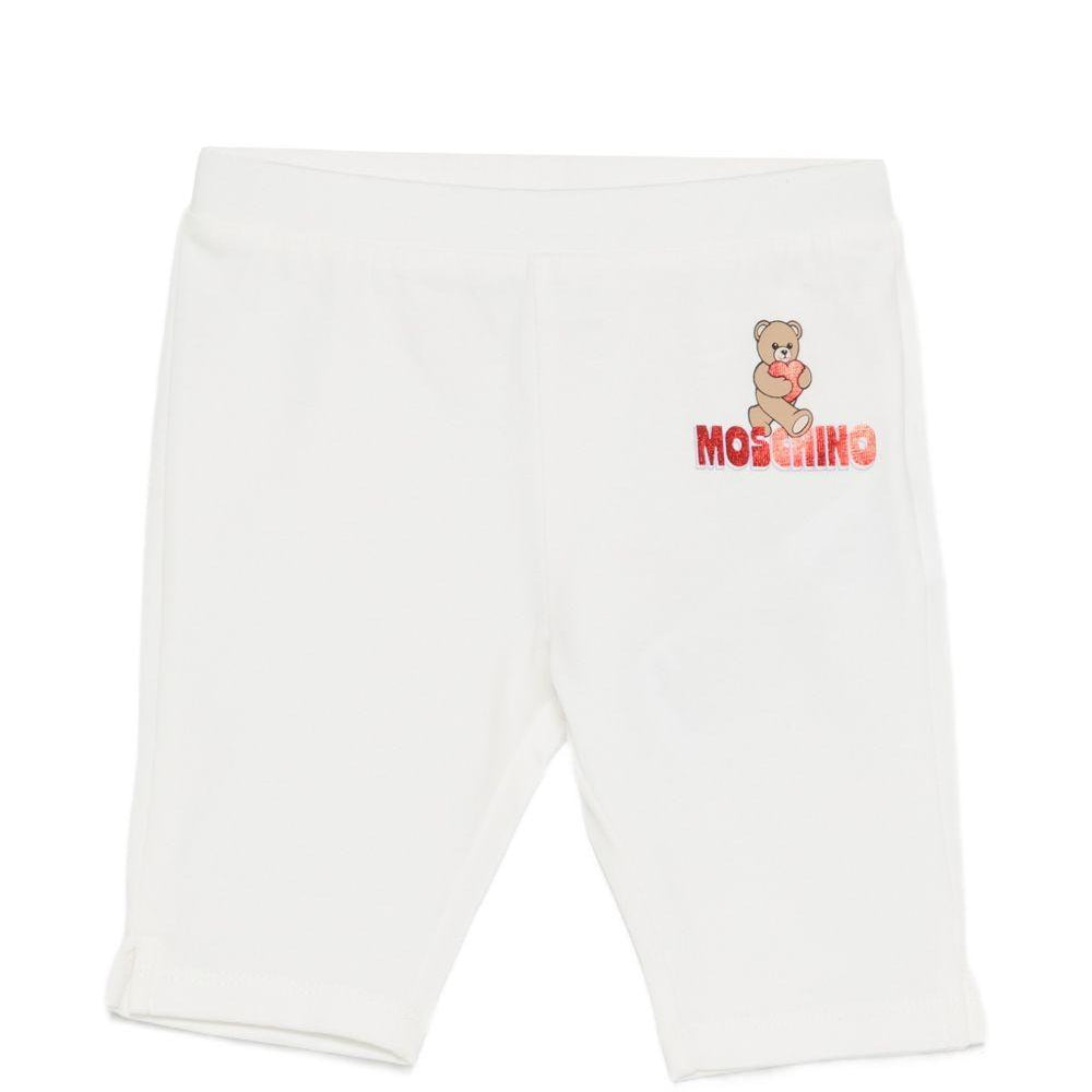Leggins per neonata Moschino Kids bianchi con logo sul davanti MDP03JLBA00 10063 MOSCHINO KIDS