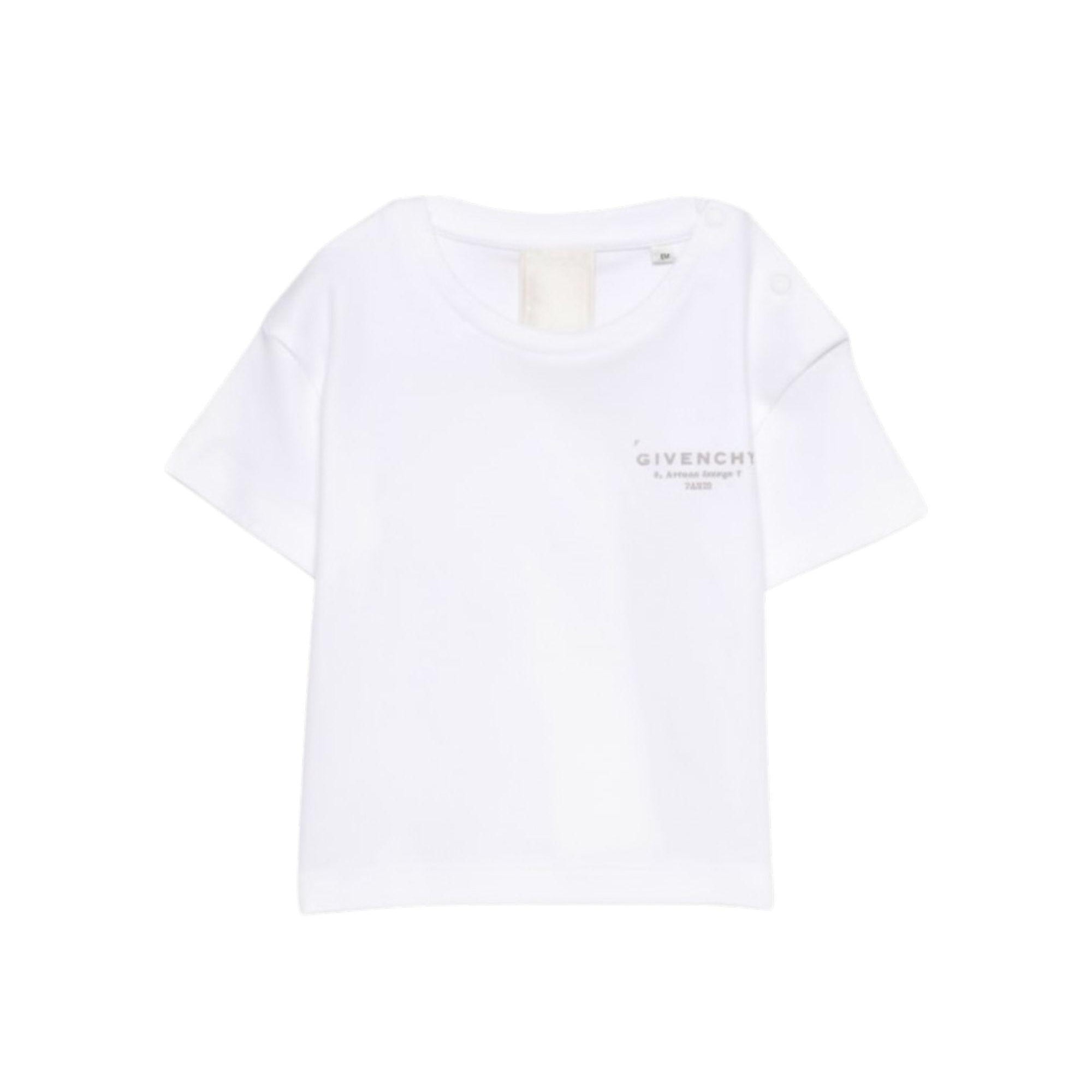 T-shirt per neonati Givenchy Kids bianca con logo sul davanti H31184 10P GIVENCHY KIDS