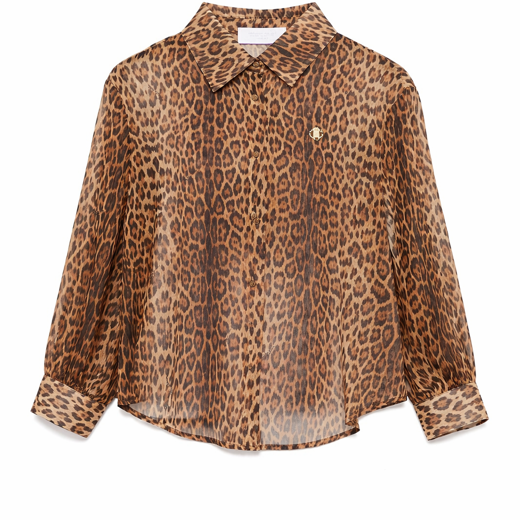 Camicia per bambina Roberto Cavalli Kids animalier con placca con logo sul davanti CGP26160CA MACULA N.H. ROBERTO CAVALLI KIDS