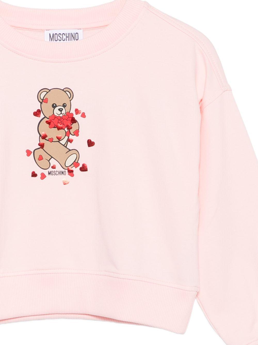 Felpa per bambina Moschino Kids rosa con dettaglio Teddy Bear HBF06GLDA63 50209 MOSCHINO KIDS