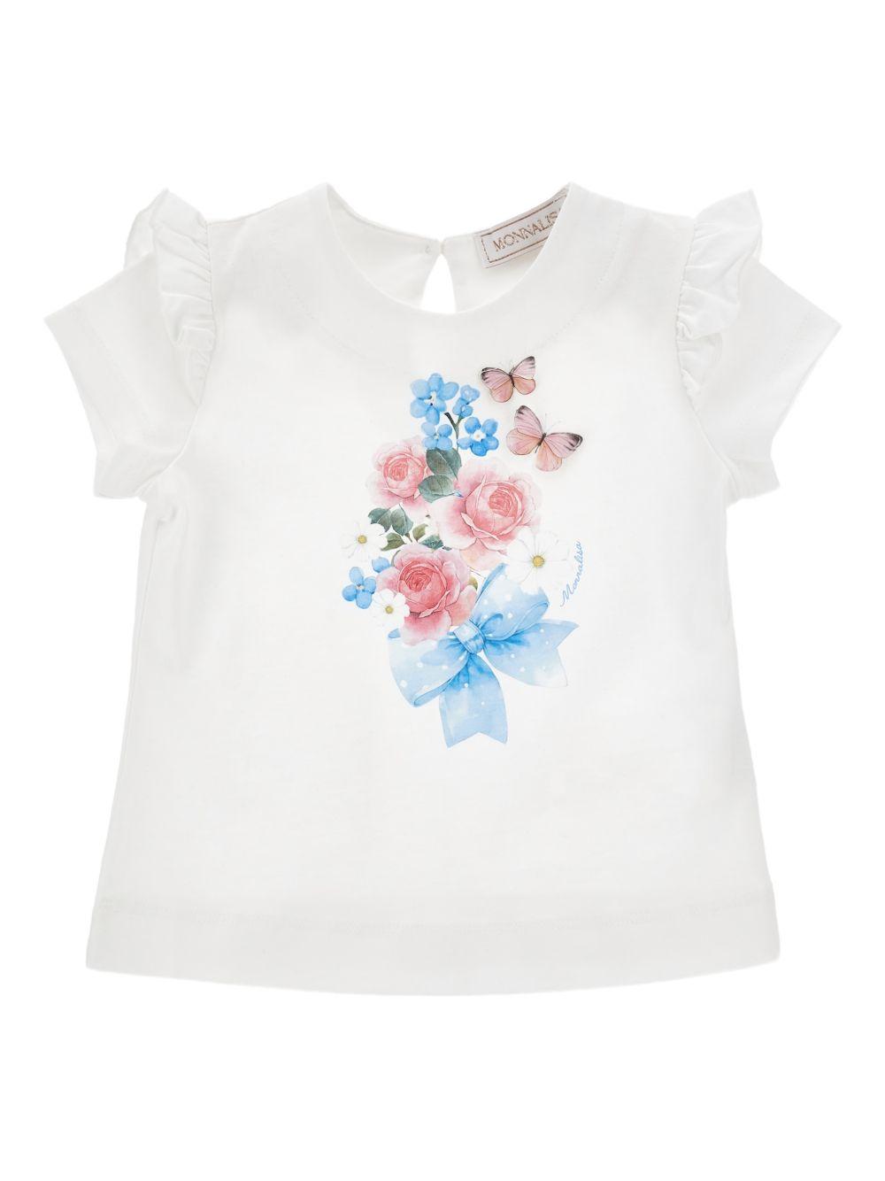T-shirt per neonata Monnalisa bianca con stampa fiori sul davanti 39G602 7002 0099 MONNALISA KIDS