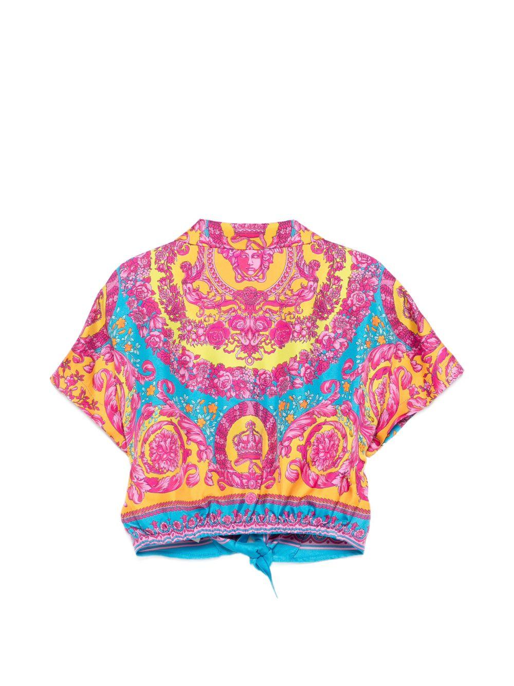Camicia per bambina Versace Kids rosa con design barocco 10199581A16902 5PF70 VERSACE KIDS