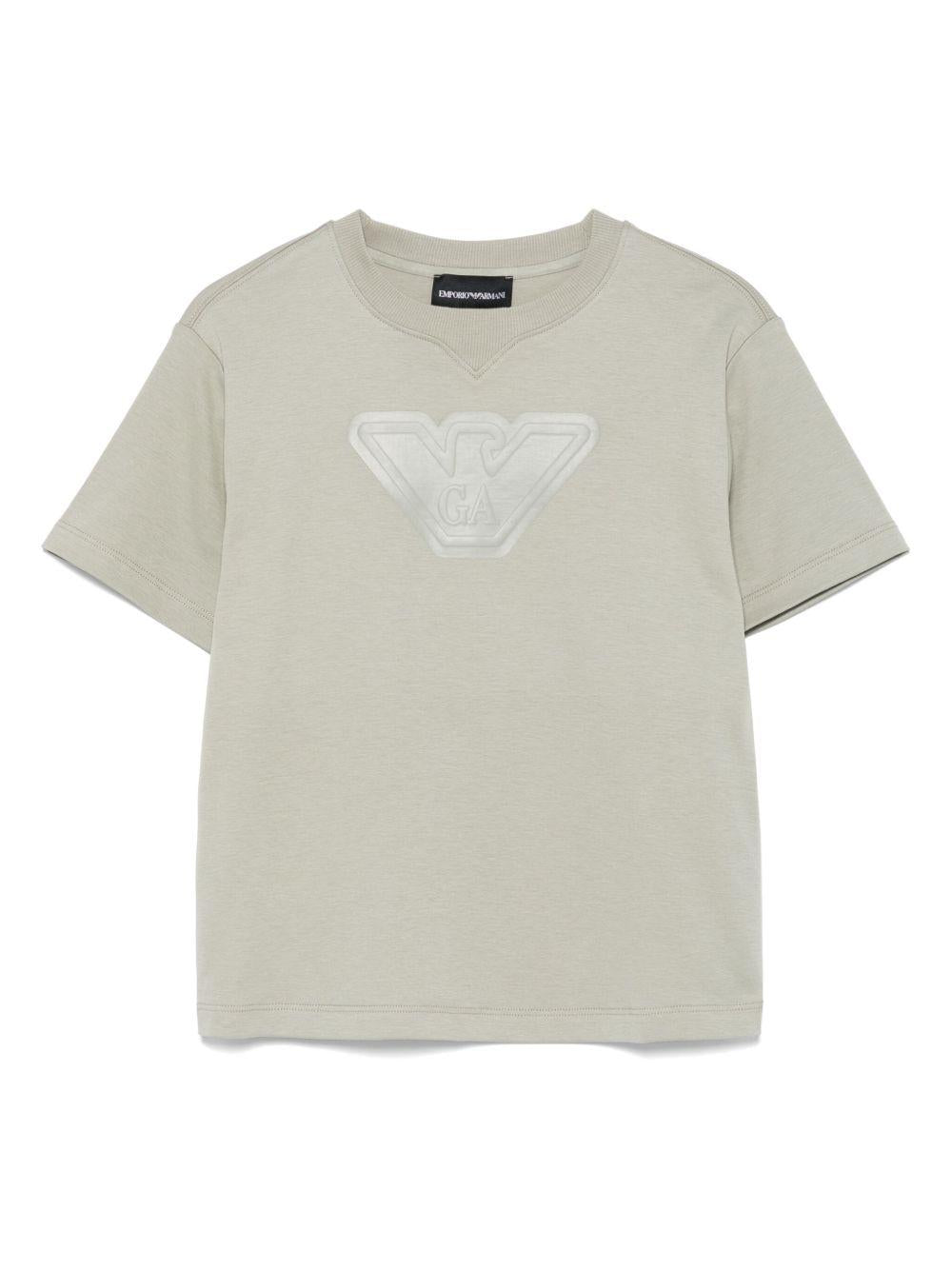 T-shirt con logo e timbro per bambino Emporio Armani Kids verde con girocollo EB000170 AF13218 U8145 EMPORIO ARMANI KIDS