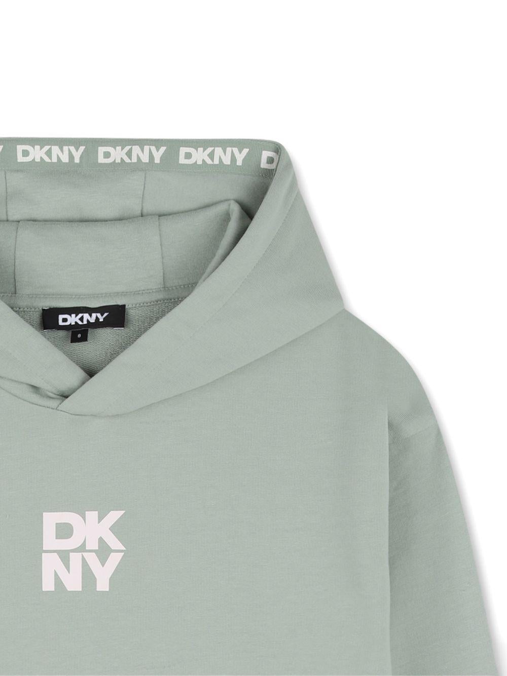 Felpa per bambino DKNY Kids verde con dettaglio logo sul davanti D62559 623 DKNY