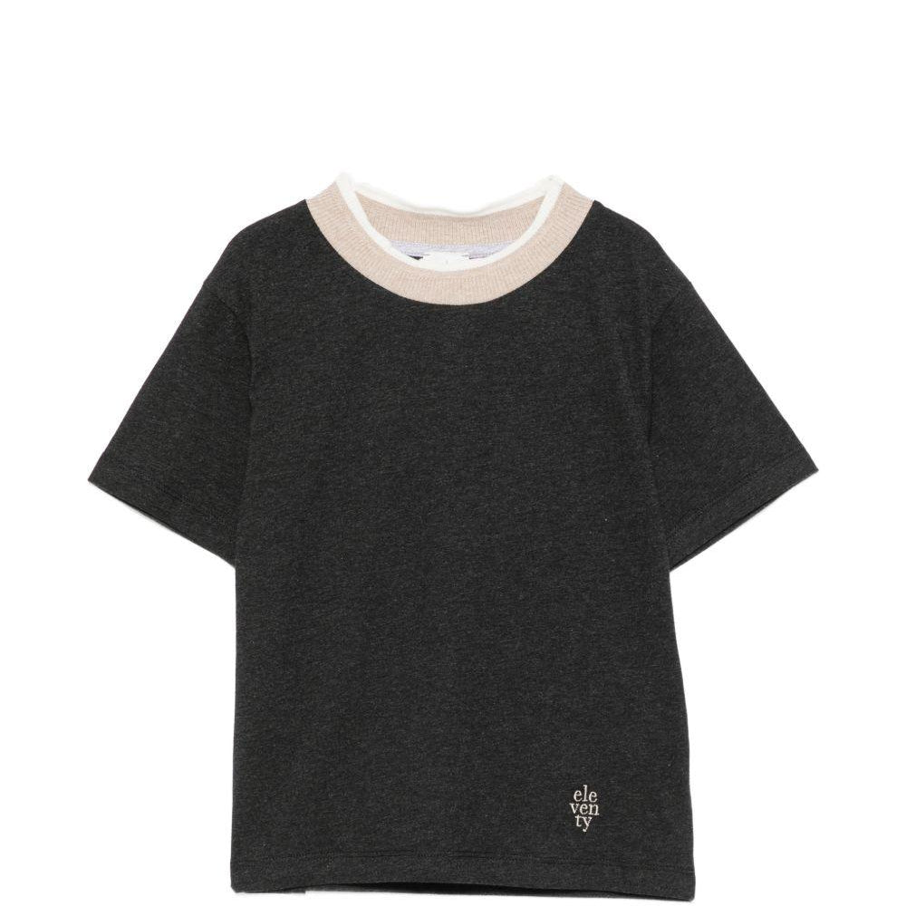T-shirt per bambino Eleventy Kids grigia con girocollo a contrasto EZ8H11 Z3711 811 ELEVENTY KIDS