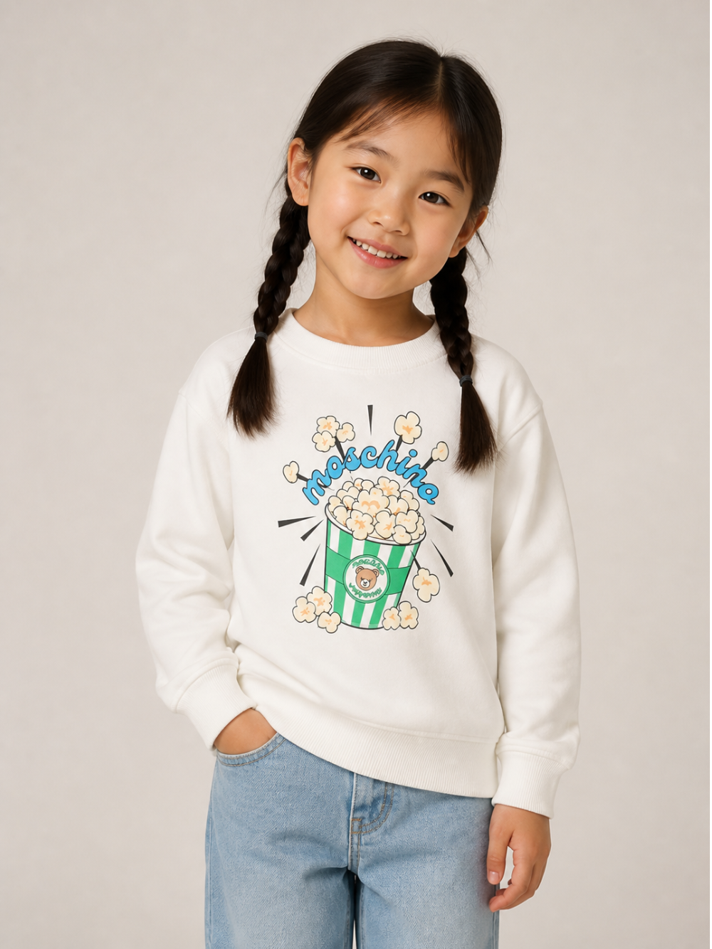 Felpa per bambini Moschino Kids bianca con stampa grafica HNF099LCA94 10063 MOSCHINO KIDS