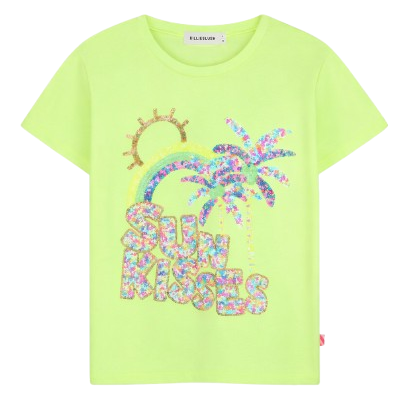 T-shirt per bambina Billieblush verde con decorazione con paillettes U21922 552 BILLIEBLUSH