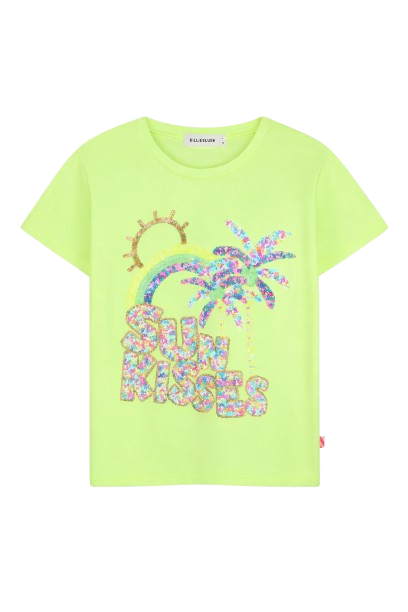 T-shirt per bambina Billieblush verde con decorazione con paillettes U21922 552 BILLIEBLUSH