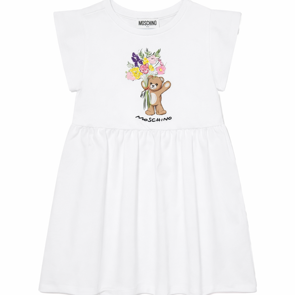 Abito da bambina Moschino Kids bianco con ricamo a fiori HDV0HQLFA06 10101 MOSCHINO KIDS