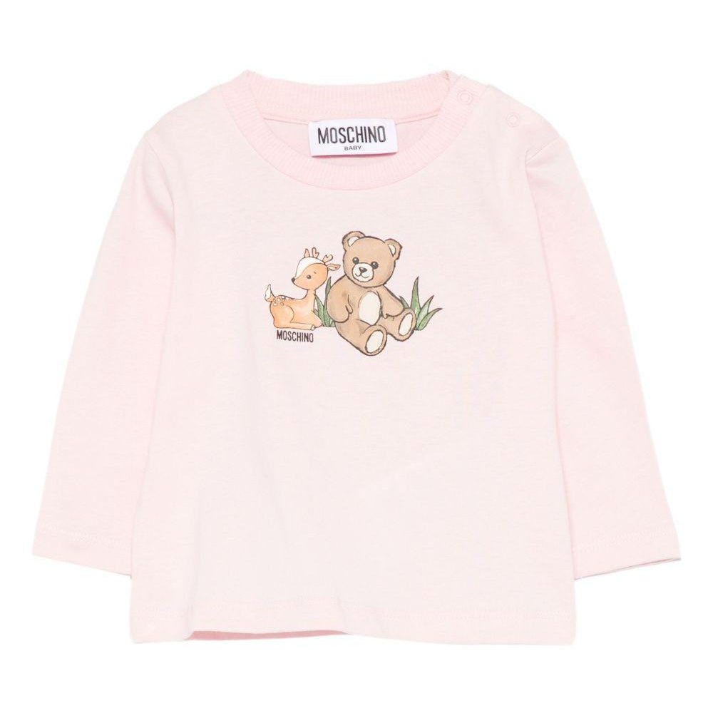 T-shirt per neonata Moschino Kids rosa con stampa grafica MYO00RLAA10 50209 MOSCHINO KIDS