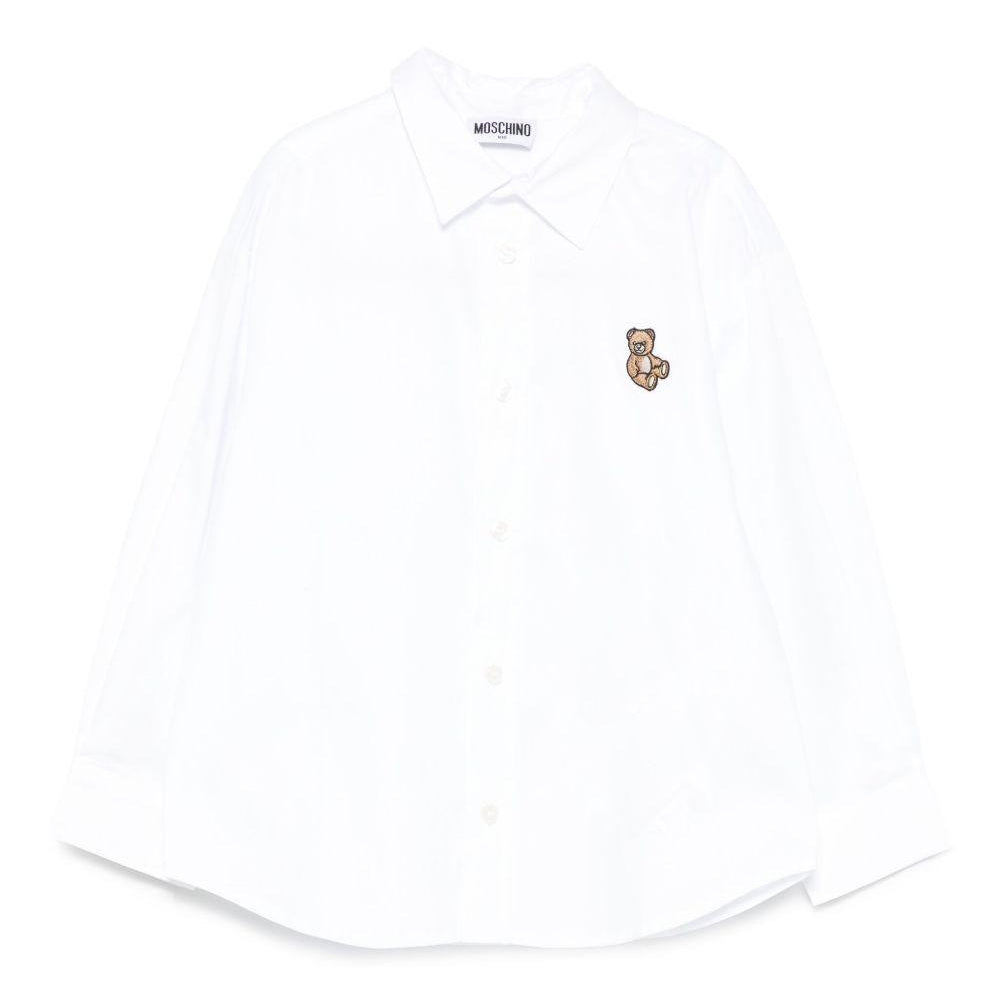 Camicia per bambino Moschino Kids bianco con ricamo Teddy HUC01NLNE06 10101 MOSCHINO KIDS