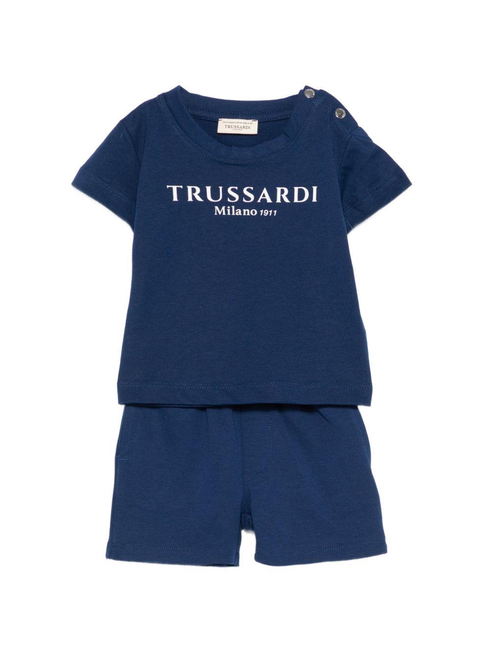 Set t-shirt e shorts per neonato TRUSSARDI JUNIOR blu con stampa logo TIP26008CJ BLUE EST. TRUSSARDI JUNIOR