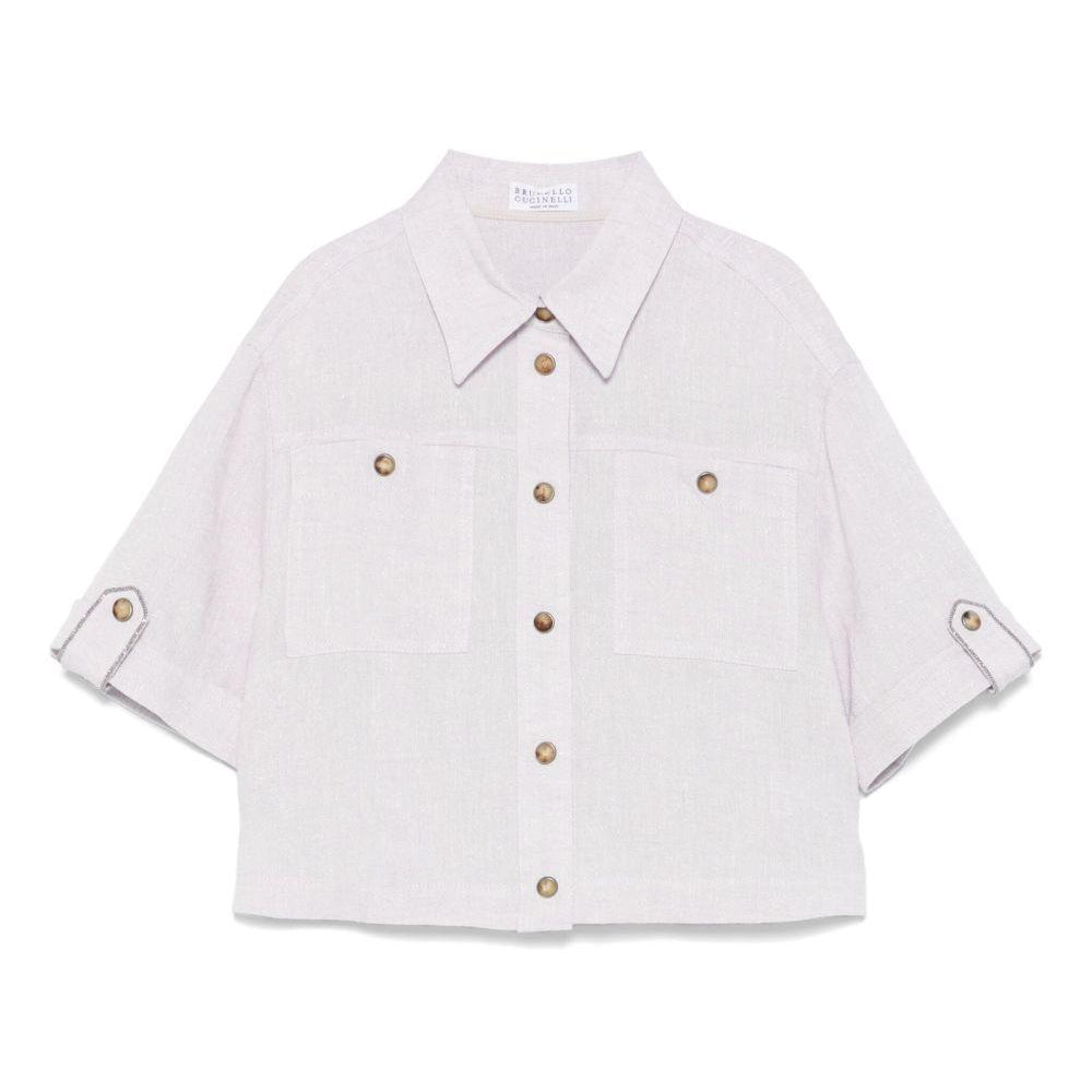 Camicia in lurex per bambina Brunello Cucinello Kids lilla con risvolti BH547S024 C167 BRUNELLO CUCINELLI KIDS