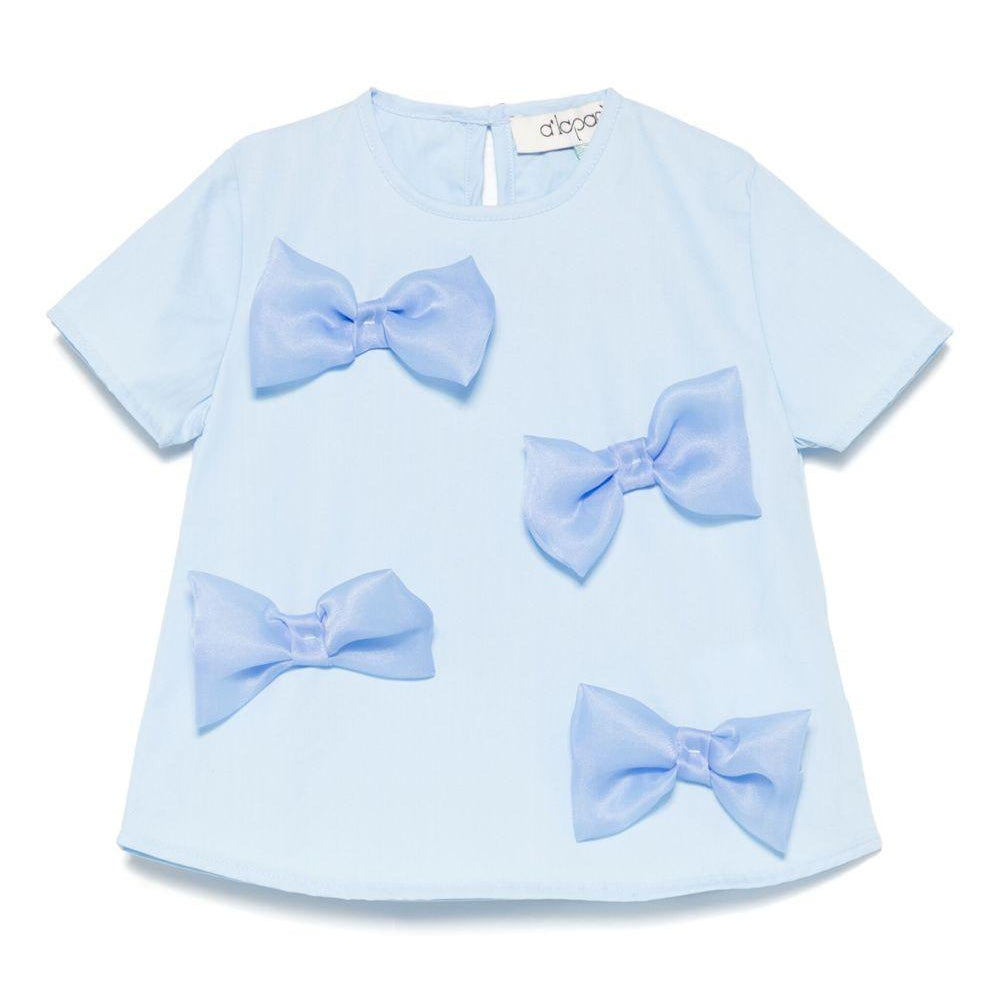 T-shirt per neonata A'lapage azzurro in cotone con dettaglio fiocchi AL09 CARTA DA ZUCCHERO A'LAPAGE KIDS
