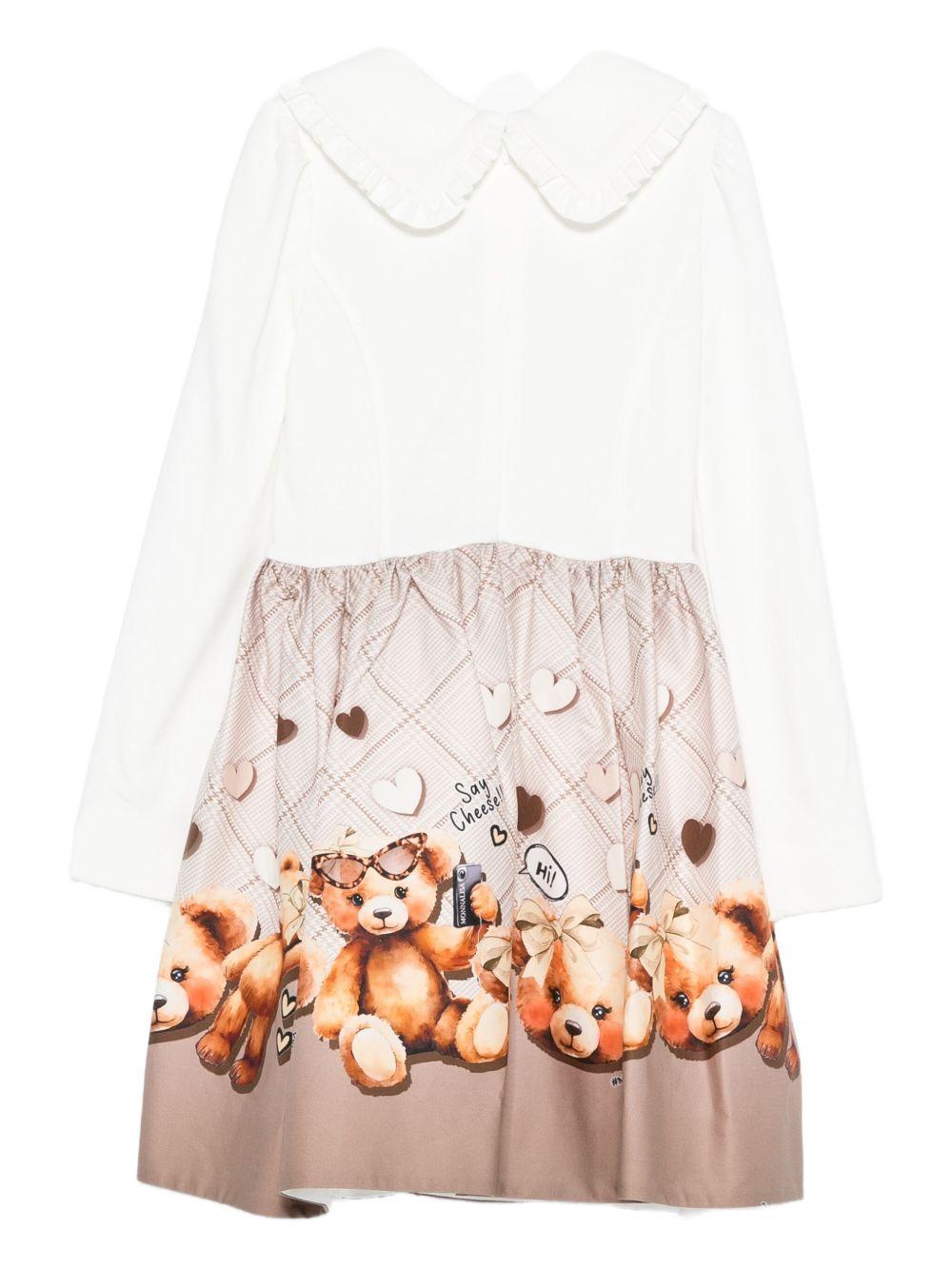 Abito per bambina Monnalisa beige con stampa orsetti 11F915 6603 0106 MONNALISA