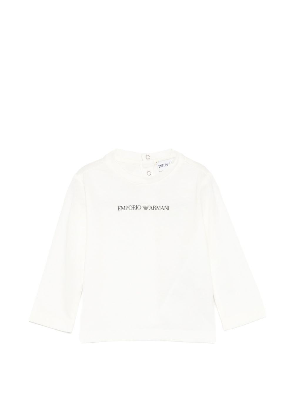 T-shirt per neonato Emporio Armani Kids bianca con logo sul davanti EB000418 AF15013 M0135 EMPORIO ARMANI KIDS