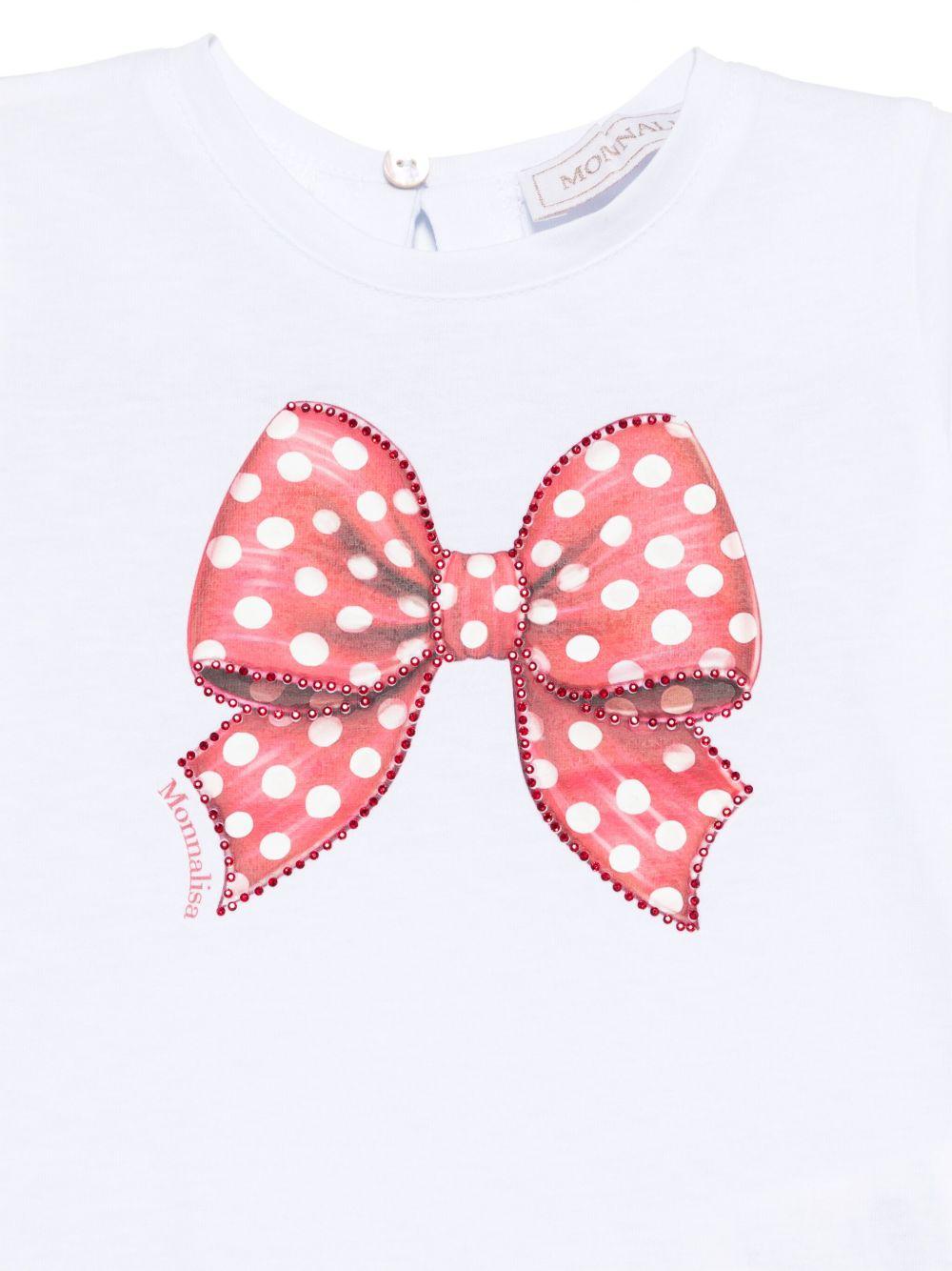 T-shirt per neonata Monnalisa bianco con stampa fiocco sul davanti 39E617 5011 0099 MONNALISA KIDS