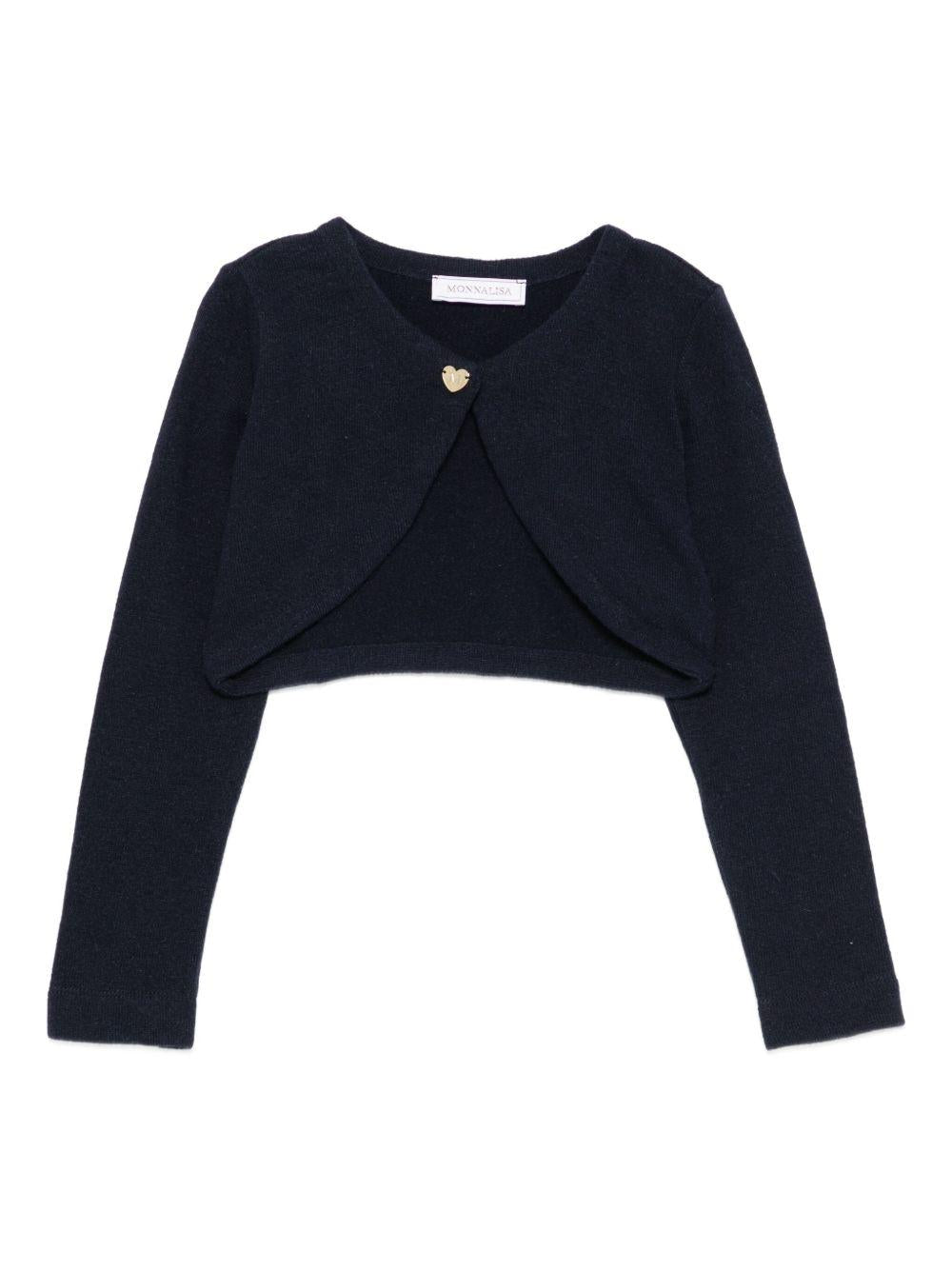Cardigan per bambina Monnalisa blu con bottoni a forma di cuore 17FCAF 6204 056S MONNALISA