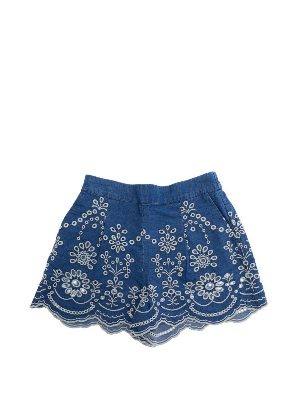 Shorts per bambina MC2 Saint Barth Kids blu con dettagli ricamati AMN0002 00473L MC2 ST. BARTH KIDS