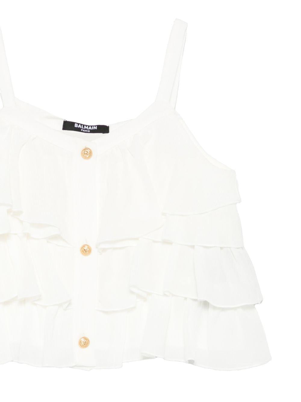 Top per bambina Balmain Kids bianco con balze BY5A52 K0282 101OR BALMAIN KIDS