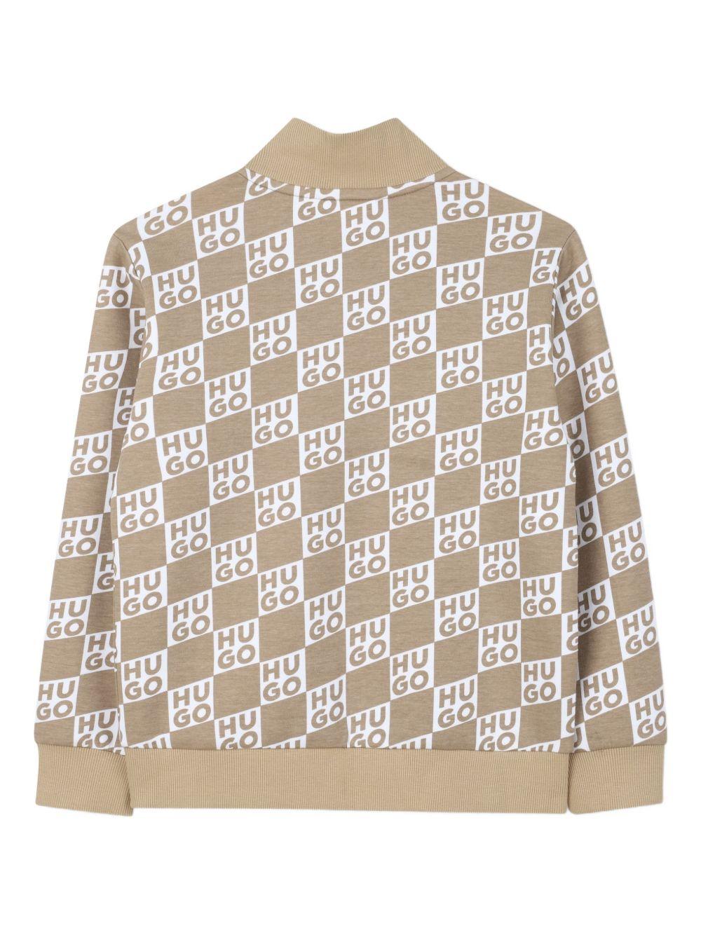 Felpa per bambino Hugo Kids beige con stampa logo all-over G01005 23B Hugo KIDS