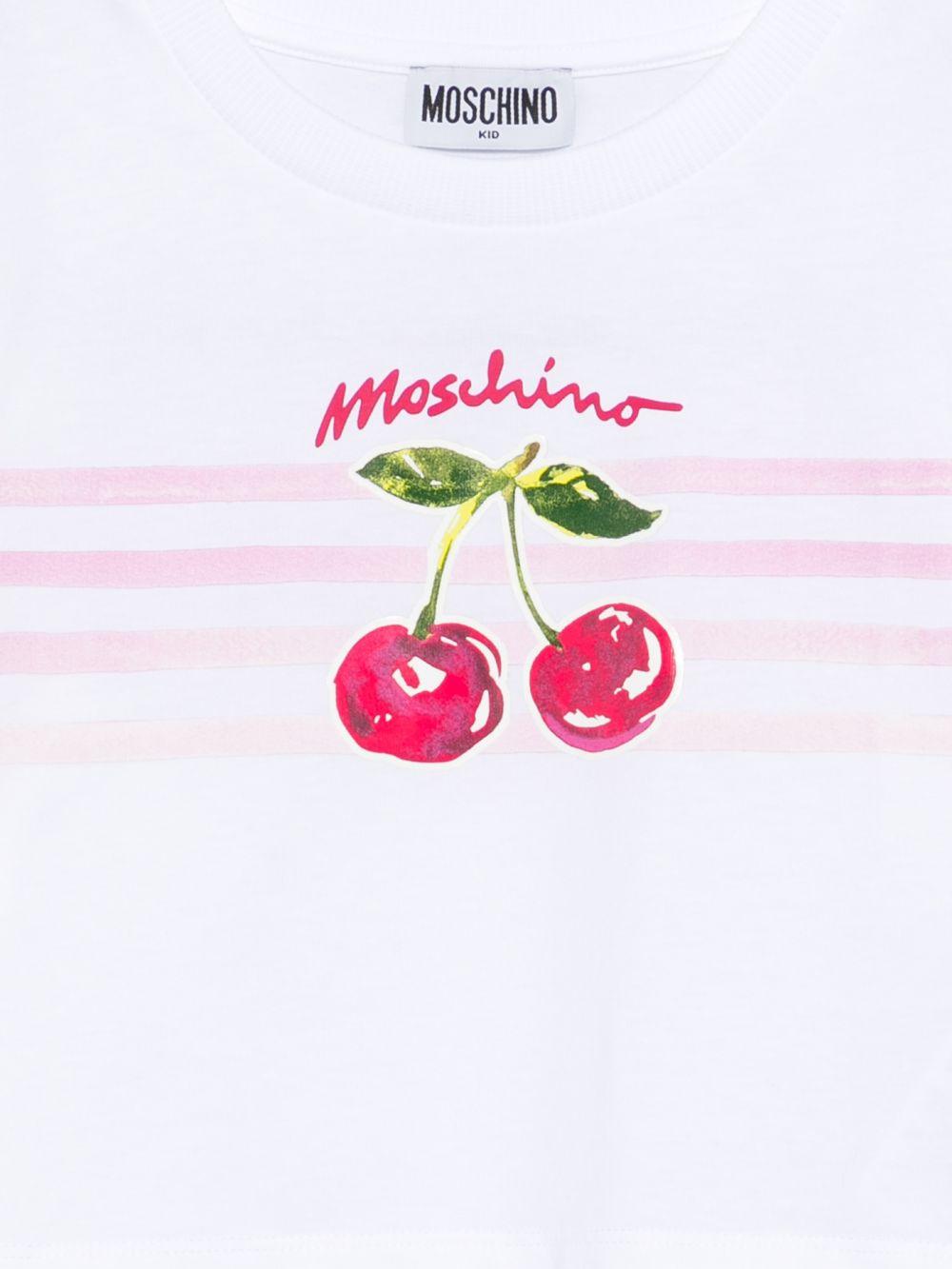 T-shirt per bambina Moschino Kids bianca con stampa ciliegie HDM06YLAA02 10101 MOSCHINO KIDS