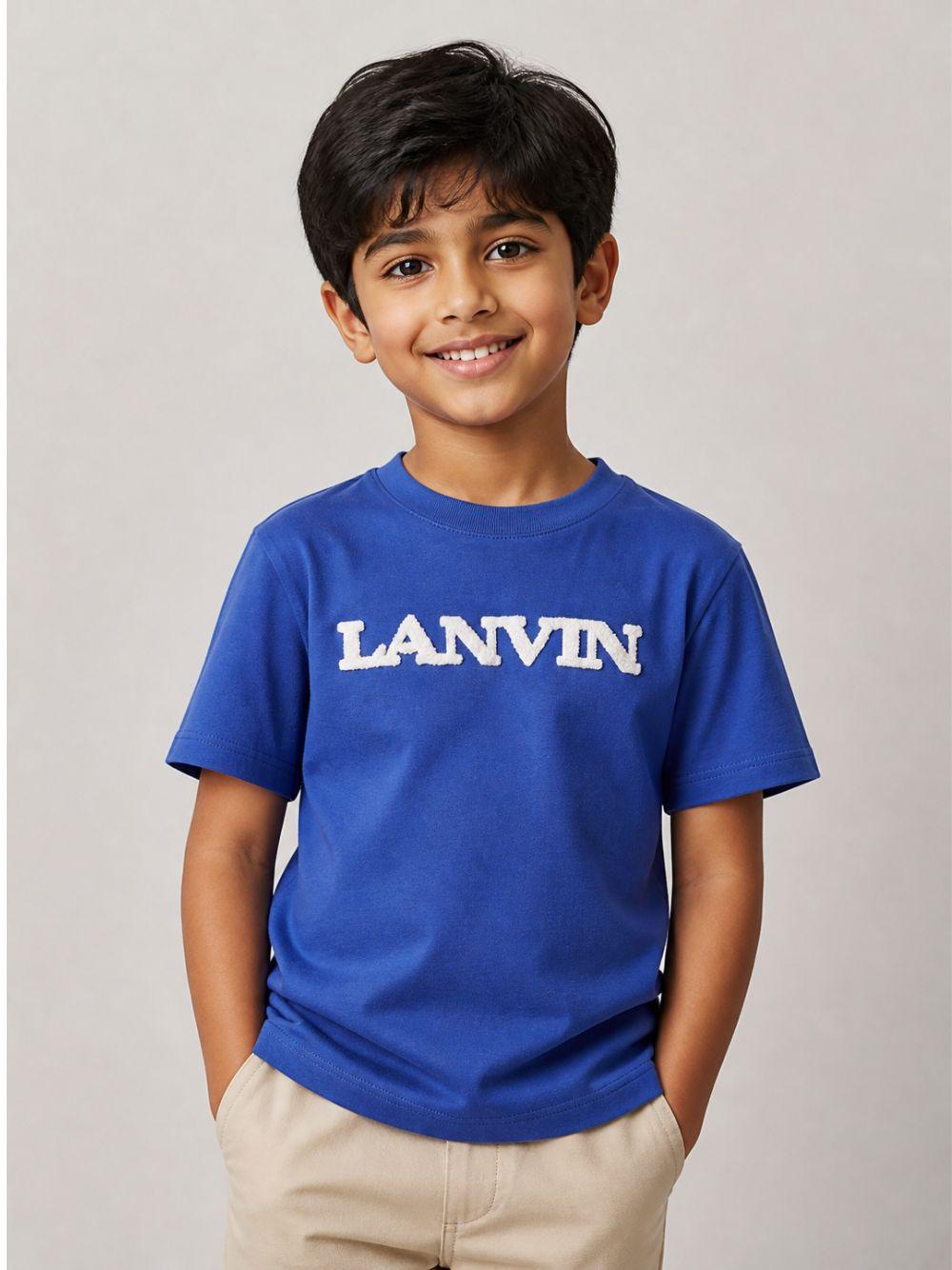 T-shirt per bambino Lanvin Kids blu con applicazione logo N30432 80A LANVIN KIDS