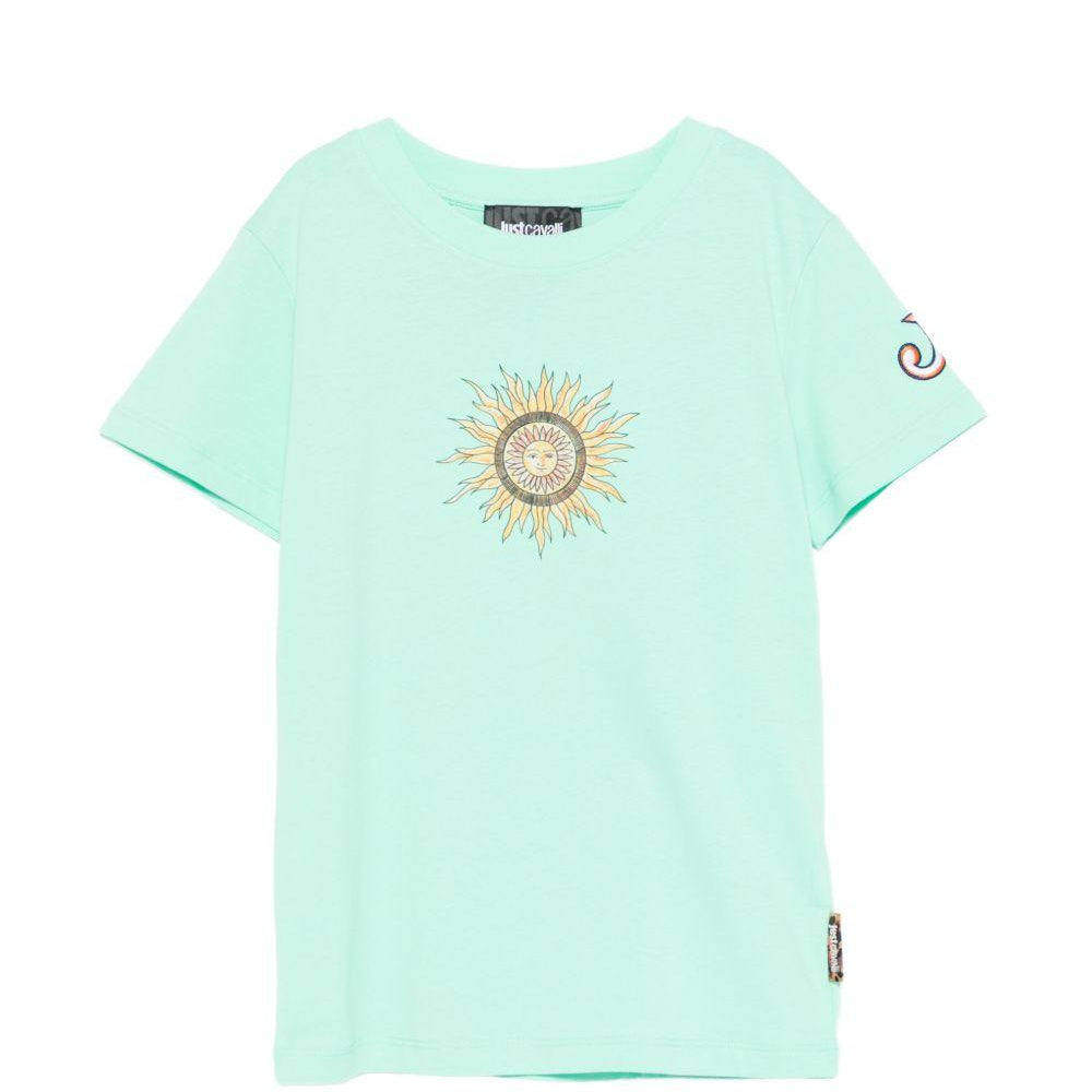 T-shirt per bambino Just Cavalli Kids acquamarina con dettaglio sole JBP26076TS GREEN O.W. ROBERTO CAVALLI KIDS