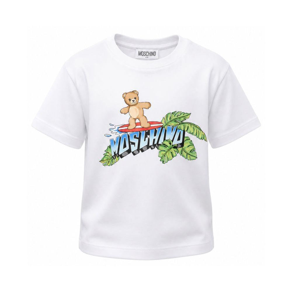 T-shirt per bambino Moschino Kids bianca con stampa logo sul davanti HUM05KLAA23 10101 MOSCHINO KIDS