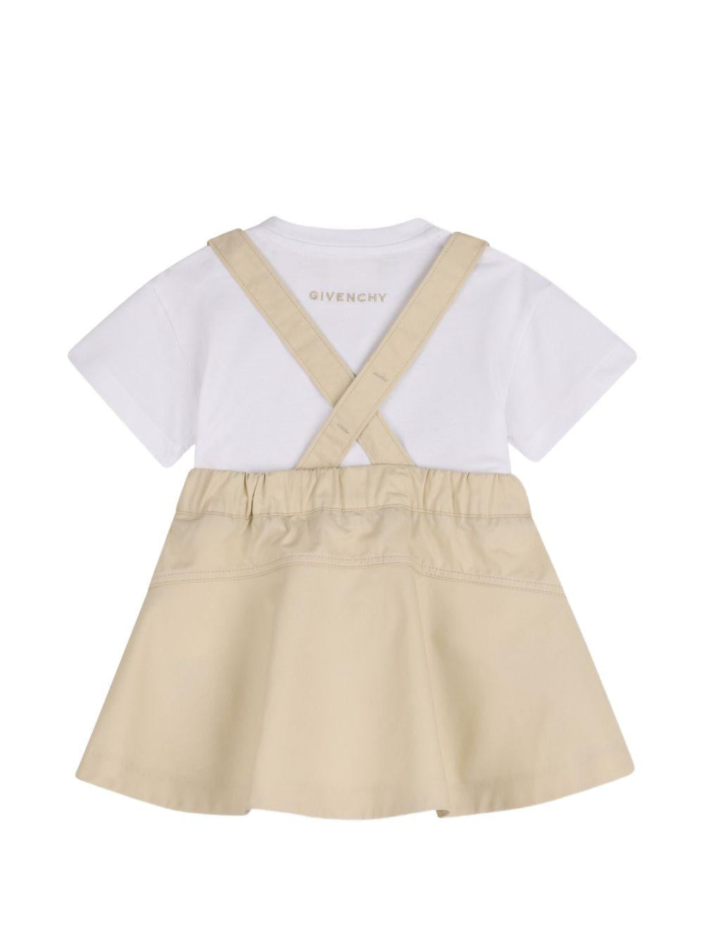 Set t-shirt e salopette per neonata Givenchy Kids bianco e beige con bottoni H31171 192 GIVENCHY KIDS