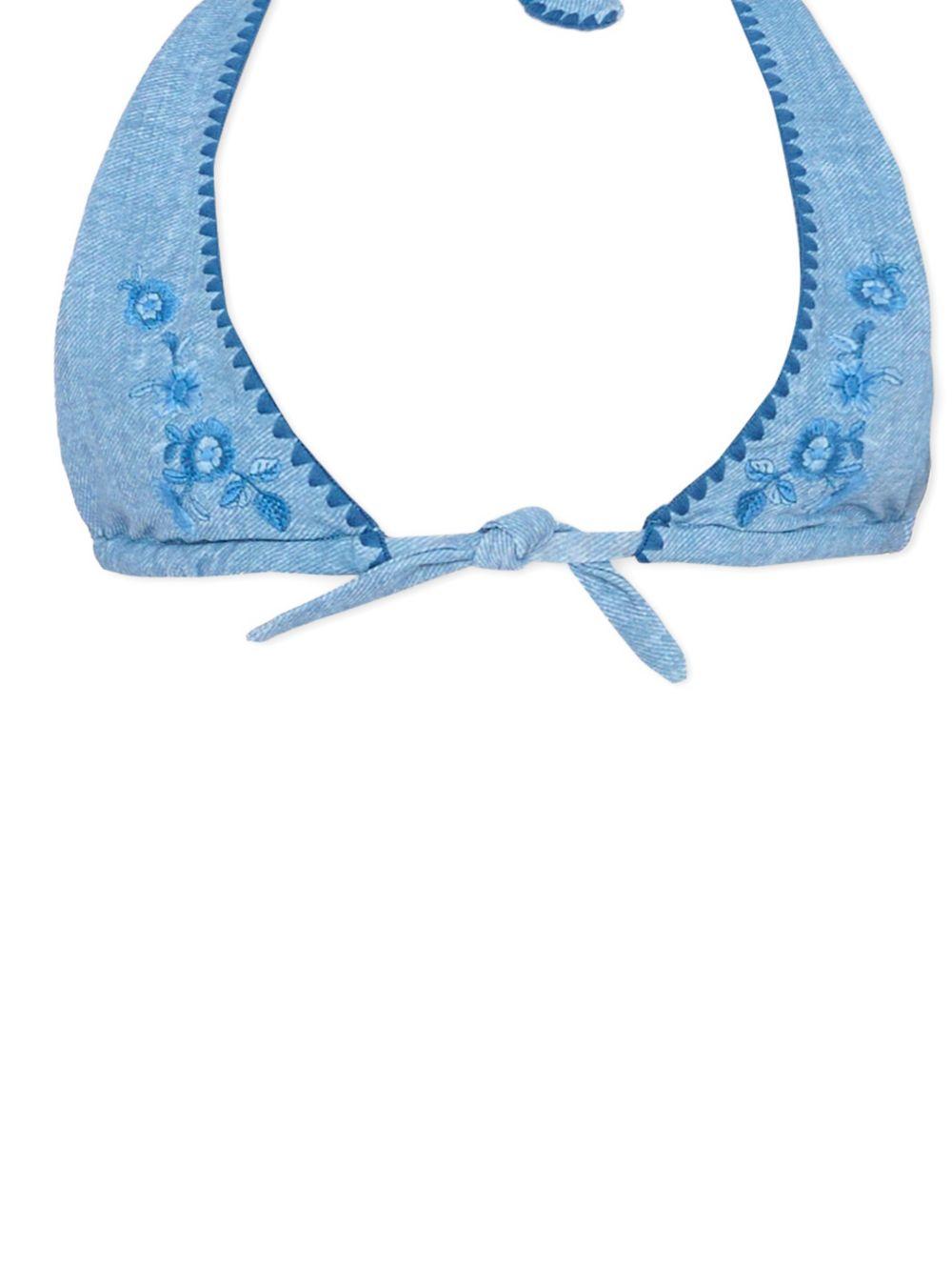 Bikini a triangolo per bambina Ermanno Scervino Junior azzurro con ricamo Z9G009 7755 0062 ERMANNO SCERVINO KIDS
