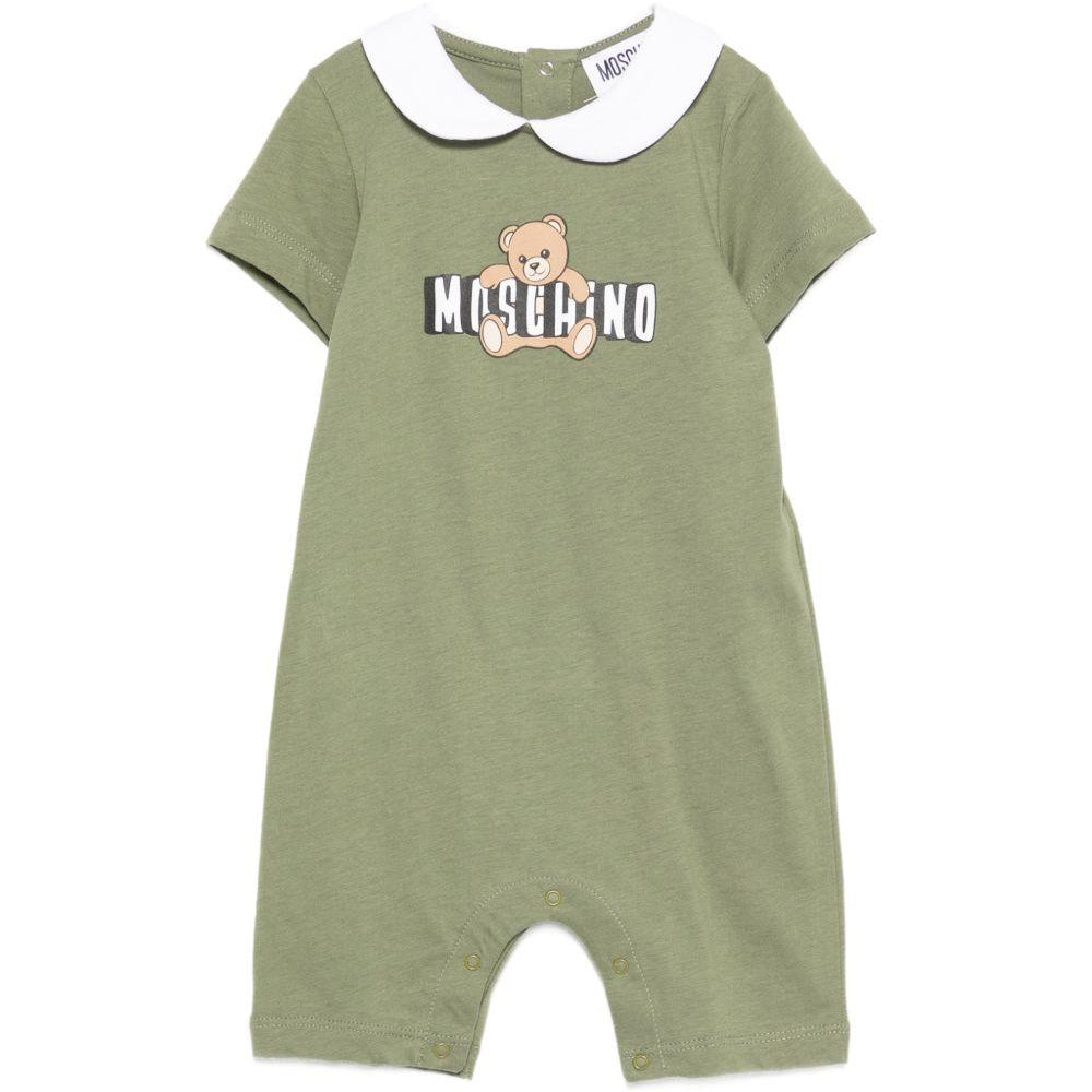 Tutina per neonati Moschino Kids verde con colletto alla Peter Pan MNY03YLAA03 30037 MOSCHINO KIDS