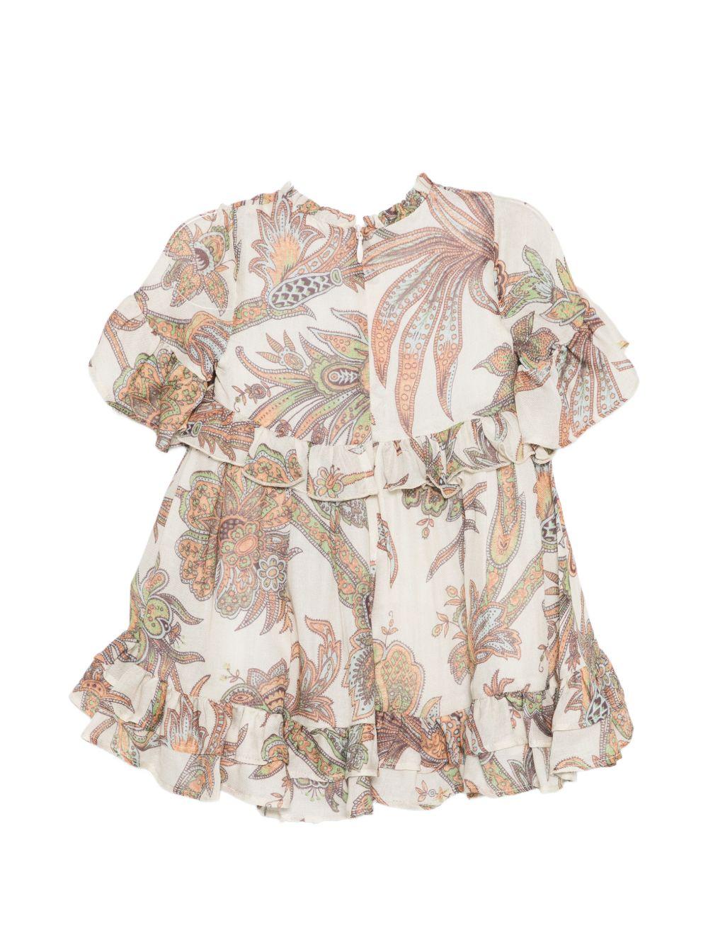 Abito per neonata Etro Kids beige con ruches e stampa paisley GZ1080 K0315 957MC ETRO KIDS