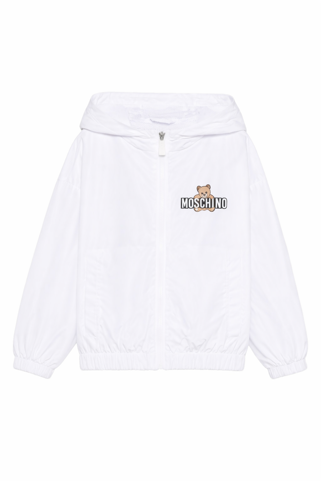 Giubbino per bambini Moschino Kids bianca con stampa Teddy Bear sul davanti HUS05KL3A39 10101 MOSCHINO KIDS