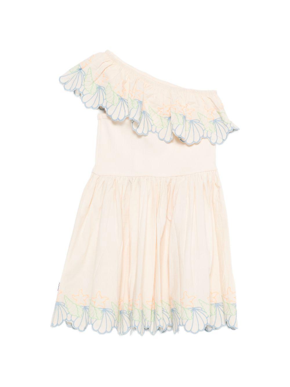 Abito per bambina Molo monospalla beige con dettagli a volant 2S26E132 2444 MOLO
